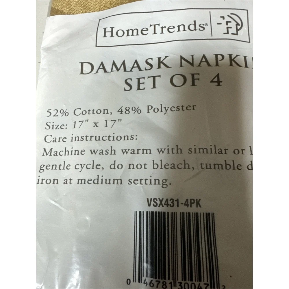 Home Trends Set of 4 Damask Napkins New Gold 17